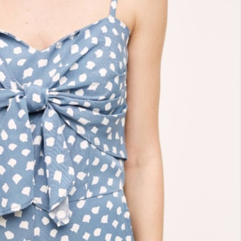 Anthropologie + Whit Two - *Euc* Blue White Polka Dot Tie Front Jump Suit - 10 View 4
